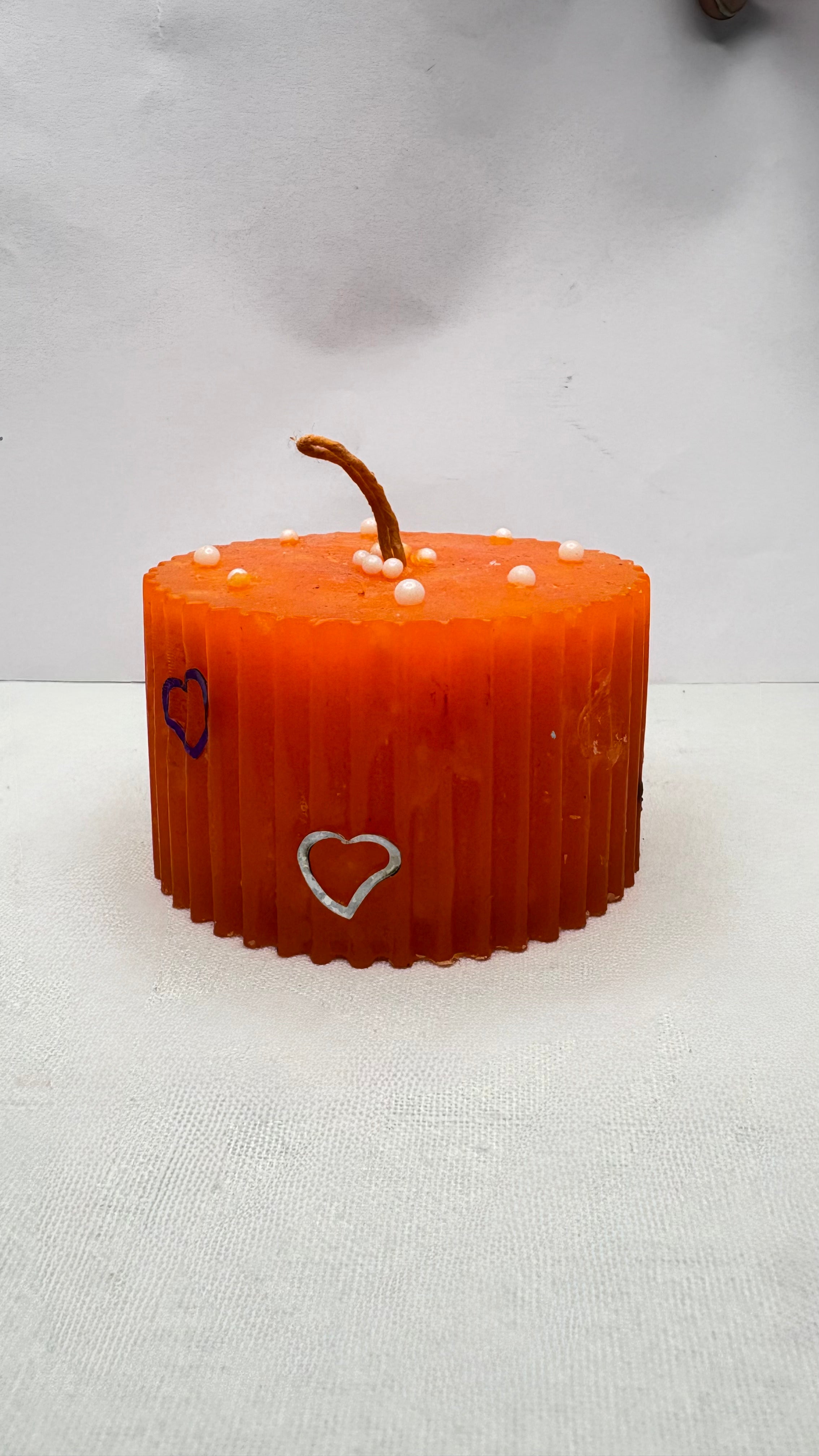 Funky Orange Heart Pillar Candle